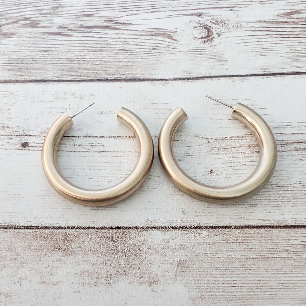 Vintage Earrings for Pierced Ears Tube Style Matte Gold Tone Large